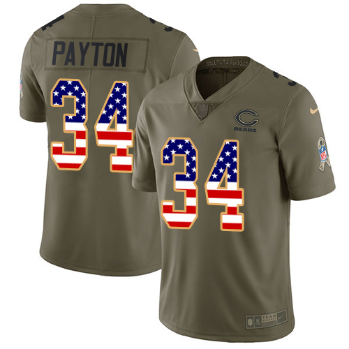 Nike Bears #34 Walter Payton Olive/USA Flag Men's Stitched NFL Limited Salute To Service Jersey